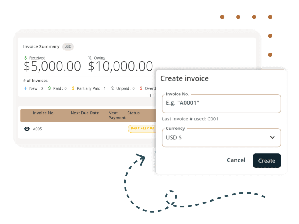 Mockup of invoicing clients in Mydoma Studio